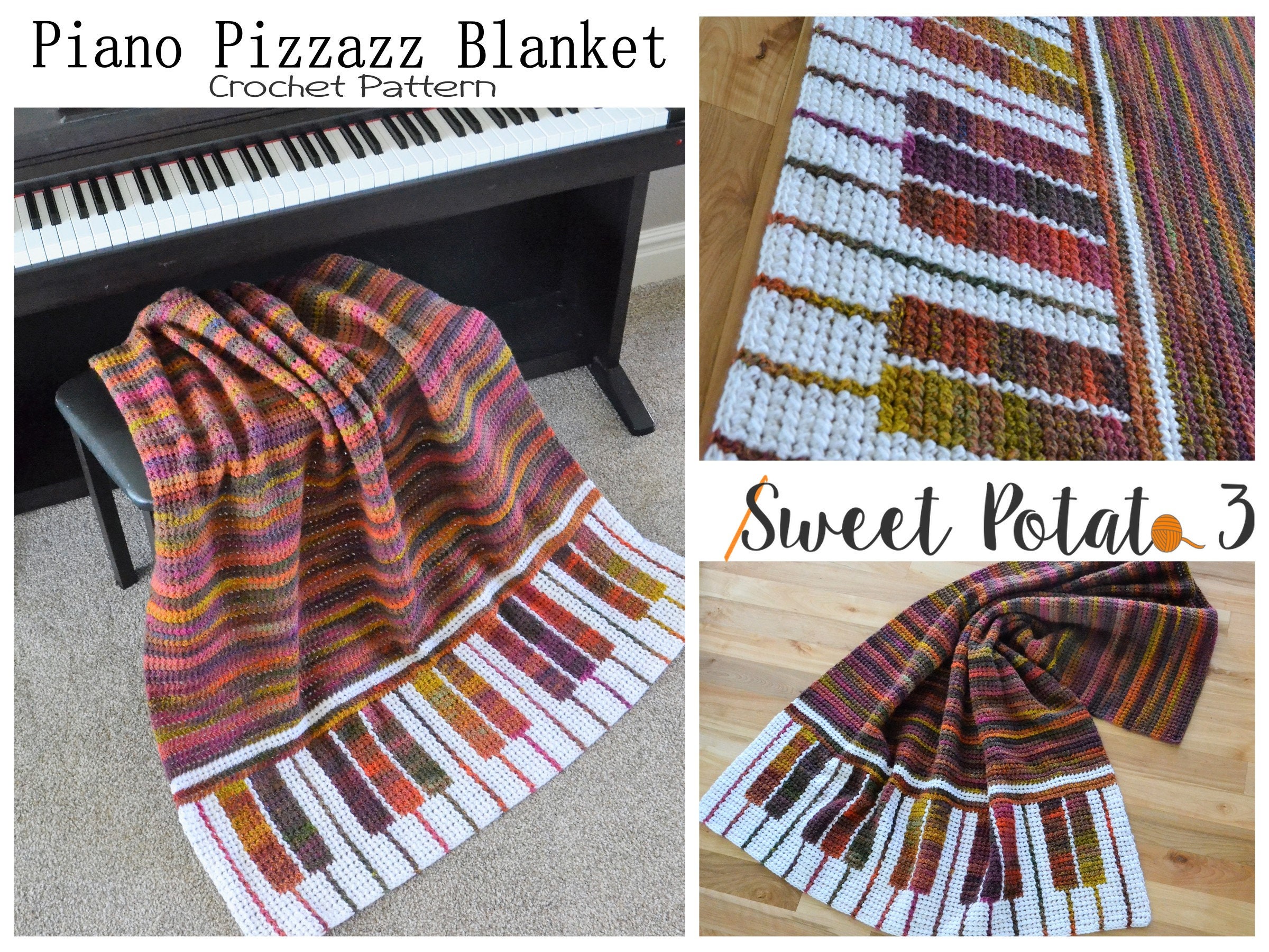 Piano Pizzazz Blanket Crochet Pattern music lover piano Etsy Nederland