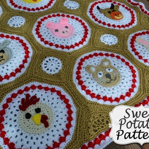 Farm Animal Blanket Crochet Pattern, crochet cirlce motif, baby blanket, toddler, throw blanket, afghan, barnyard, animal nursery crochet image 4