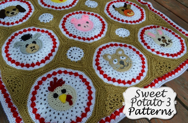 Farm Animal Blanket Crochet Pattern, crochet cirlce motif, baby blanket, toddler, throw blanket, afghan, barnyard, animal nursery crochet image 4