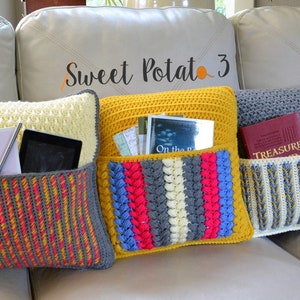 Pocket Pillows - Crochet Pattern, gift idea RV life, Remote Control pillow, reading book pocket, gift idea for teens, graduation, retirement