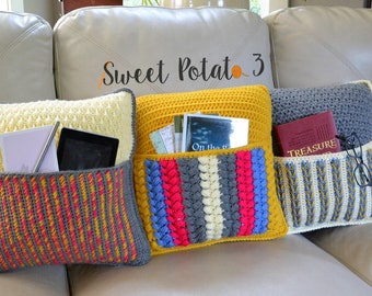 Pocket Pillows - Crochet Pattern, gift idea RV life, Remote Control pillow, reading book pocket, gift idea for teens, graduation, retirement