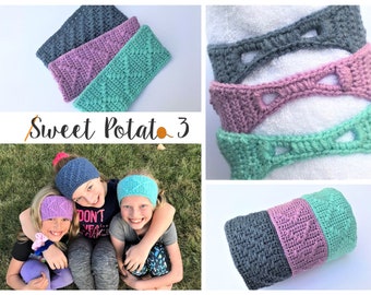 Addictive Angles Ear Warmer Crochet Pattern, headband crochet, gift idea for girls, teen, tween, kids, all in one pattern, multiple designs