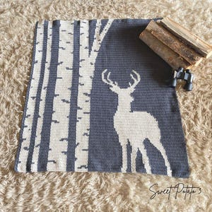 Among the Aspen Deer Crochet Blanket Pattern: Graph Throw, Birch Bark, Buck Afghan, Cabin Throw Blanket, Mountain Theme Decor