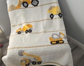 Construction Truck Baby Blanket Crochet Pattern, Baby Boy Blanket, Dump Truck, Excavator, Nursery Decor, Baby Shower Gift, Unique Crochet
