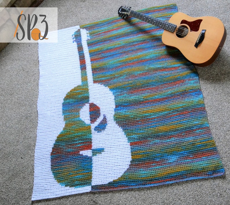 Grandioso Guitar Blanket Crochet Pattern, Music Lover Gift, String Instrument Blanket, Music to my soul crochet, modern blanket image 2