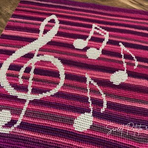 Music Note Crochet Blanket Pattern, throw blanket, graph crochet, gift for music lover, musician gift, modern blanket, singer gift, treble image 2