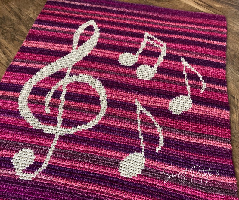 Music Note Crochet Blanket Pattern, throw blanket, graph crochet, gift for music lover, musician gift, modern blanket, singer gift, treble image 2