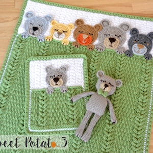 Sleep Tight Teddy Bear Baby Blanket Crochet Pattern Baby Blanket, Nursery, Baby Shower Gift, Unique, Trendy Textured Crochet, Sleeping image 5