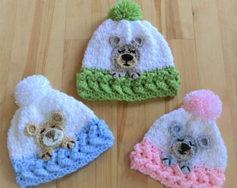 Sleep Tight Teddy Bear Hat Crochet Pattern (PDF), Children's Beanie, Sleepy Bears, Hat for Babies, Cozy Textured Crochet