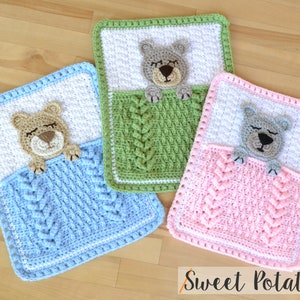 Sleep Tight Teddy Bear Set Crochet Pattern Baby Blanket, Nursery Set, Baby Shower Gift Set, Unique, Trendy Textured Crochet, Sleeping Bear image 2