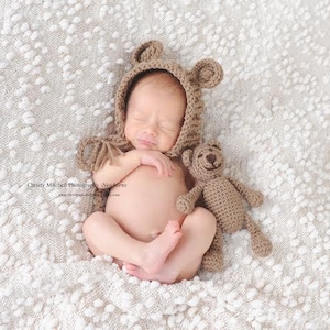 Teddy Bear Bonnet and Stuffy Crochet Pattern: Newborn Photo Prop (PDF Pattern)