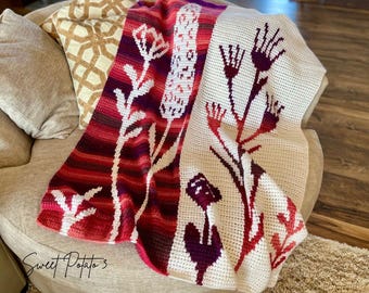 Sei eine Wildblumen Decke, Häkelmuster, Decke, Floral Design, botanisches Geschenk, handgemacht