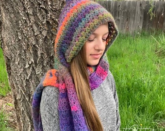 Crochet Hooded Scarf Pattern: Bonnet Style, Toddler to Adult (PDF Pattern)