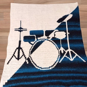 Drum Set Crochet Blanket Pattern, Drum Set Blanket, Music Crochet Pattern, Drummer Gift, Band Blanket, Instrument Crochet, Colorwork