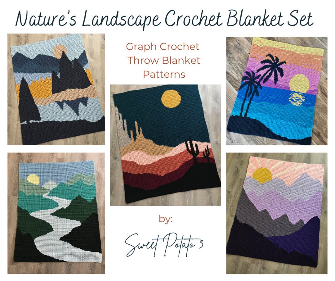 Nature's Landscape Crochet Blanket Pattern Set, Throw Blanket, Graph