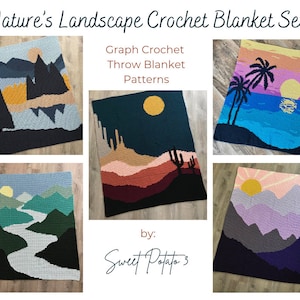 Nature&#39;s Landscape Crochet Blanket Pattern Set, throw blanket, graph crochet, mountain blanket, tropical blanket, desert blanket, bundle