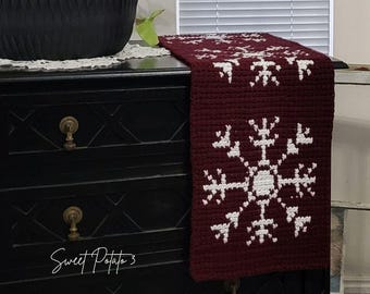 Tischläufer Häkelanleitung Winter Snowflake: Farbwechsel-Design (PDF Pattern