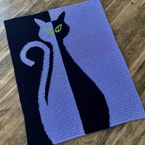 Motif de couverture au crochet Meow du chat d'Halloween, jeté de couverture, crochet graphique, cadeau pour les amoureux des chats, couverture moderne, cadeau pour les amoureux des animaux