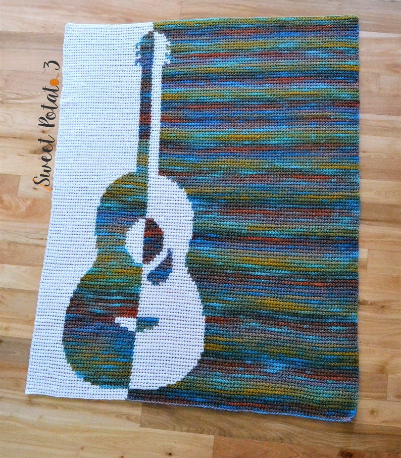 Grandioso Guitar Blanket Crochet Pattern, Music Lover Gift, String Instrument Blanket, Music to my soul crochet, modern blanket image 4