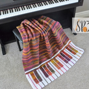 Piano Pizzazz Blanket Crochet Pattern, music lover, piano player gift idea, piano keys, crochet throw blanekt, concert, music teacher gift image 1