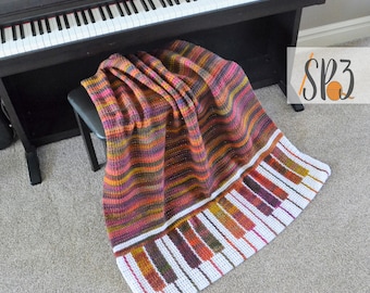 Piano Pizzazz Blanket - Crochet Pattern, music lover, piano player gift idea, piano keys, crochet throw blanekt, concert, music teacher gift