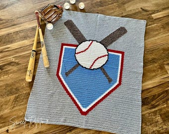 Patrón de manta de béisbol a crochet: Manta de sóftbol, regalo para fanáticos del deporte, manta deportiva que cambia de color (patrón PDF)