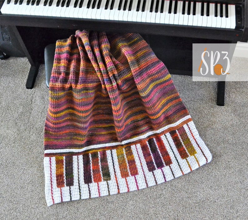 Piano Pizzazz Blanket Crochet Pattern, music lover, piano player gift idea, piano keys, crochet throw blanekt, concert, music teacher gift image 2