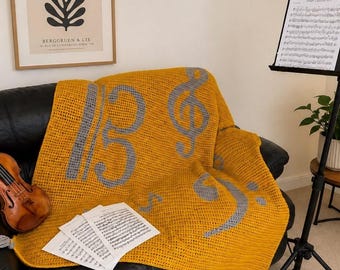 Musical Clefs Crochet Blanket Pattern, Music Blanket Crochet Pattern, Musician Gift, Music Teacher Gift, Band Director Gift, Clef Blanket