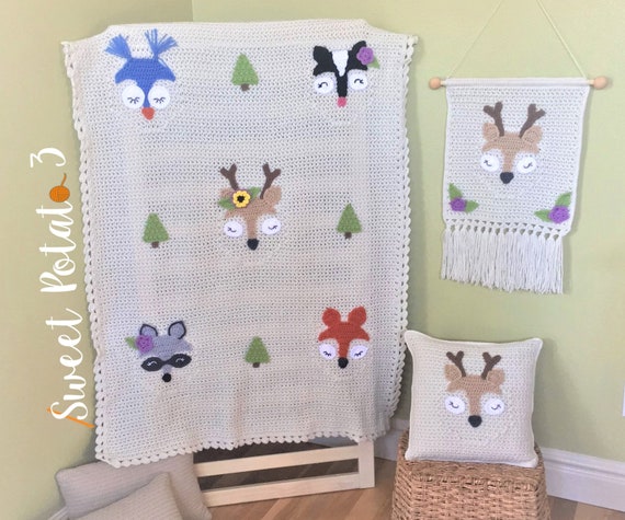 Crochet woodland animal blanket patterns sale