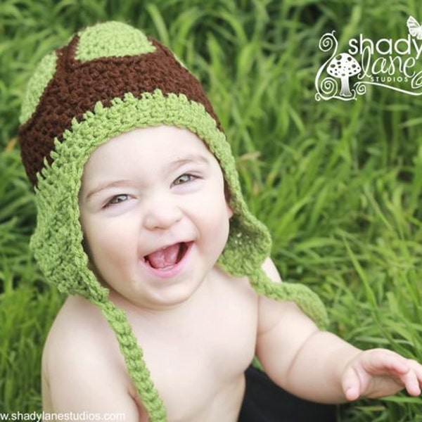 Turtle Shell Beanie - Crochet Pattern, animal crochet hat, kids crochet hat, ocean animal beanie, gift for kids, turtle lovers, earflap hat