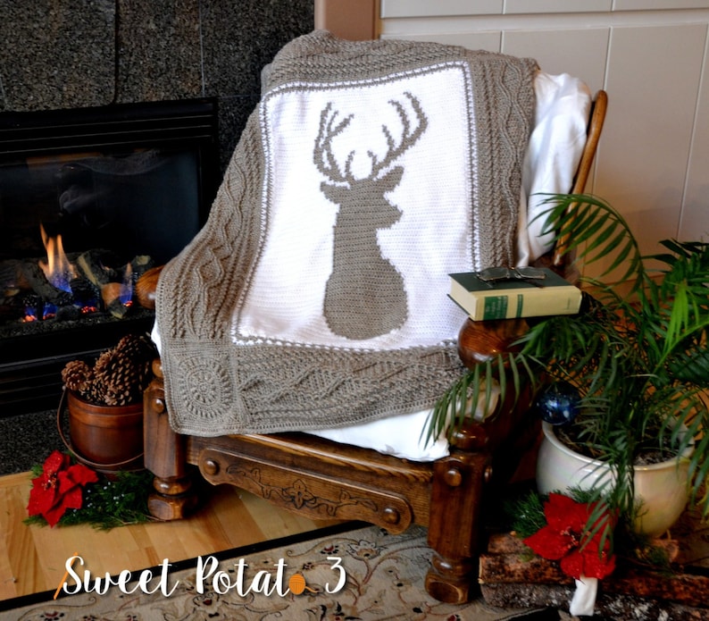 Deerly Beloved Blanket Crochet Pattern, deer decor, cabin afghan, blanket for men, blanket for hunter, mountain cabin decor, wildlife image 1