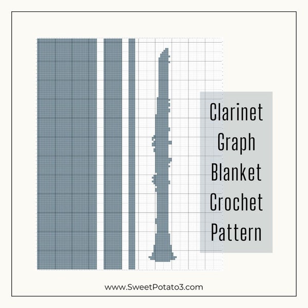 Clarinet Crochet Blanket Pattern, throw blanket, graph crochet, gift for music lover, musician gift, modern blanket, band, orchestra