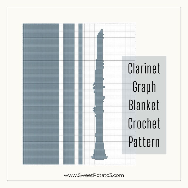 Clarinet Crochet Blanket Pattern, throw blanket, graph crochet, gift for music lover, musician gift, modern blanket, band, orchestra image 1