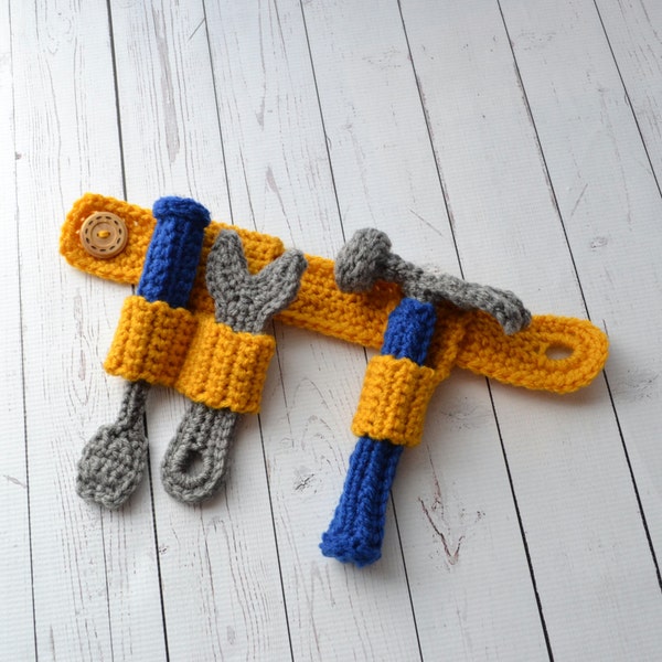 Tool Belt Toy - Hammer, Wrench, Screwdriver - Crochet Pattern, photo prop, photography prop, baby crochet toy, toddler toolset gift idea