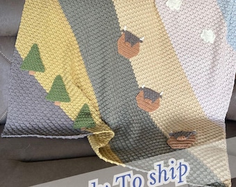 Crochet Buffalo Baby Blanket: Woodland Nursery Throw, Handmade 43" Square
