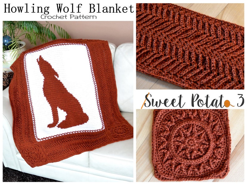 Howling Wolf Blanket Crochet Pattern, wolf decor, cabin afghan, throw blanket, wolves home decor, decorative blanket, Fox Blanket, image 5