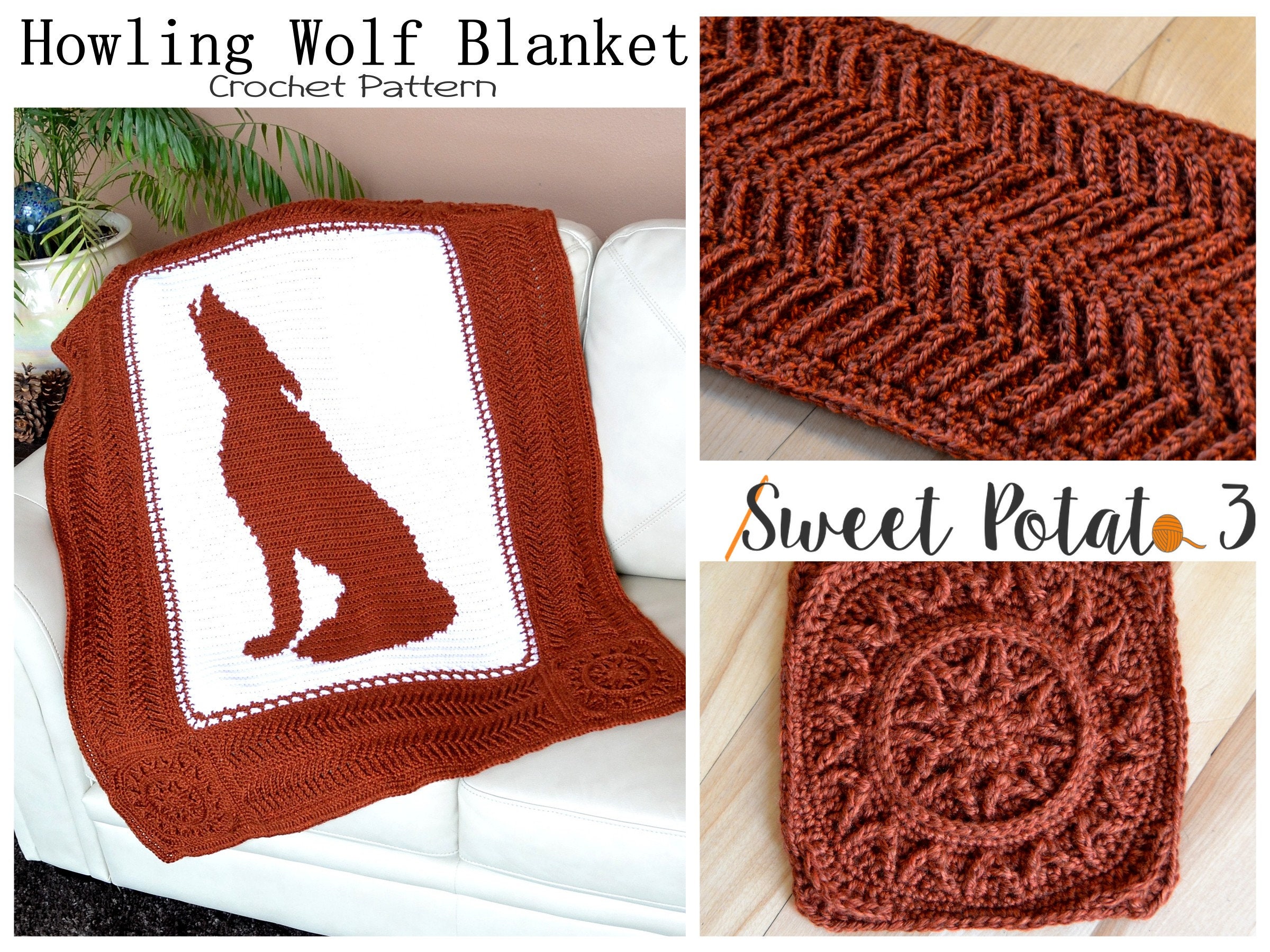 Howling Wolf Blanket Crochet Pattern Wolf Decor Cabin Etsy