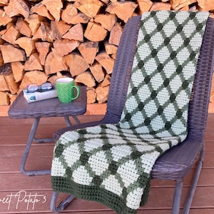 Diamond Plaid Crochet Blanket Pattern - tartan pattern throw blanket, home decor, afghan, cozy crochet, graph, mountain, winter decor