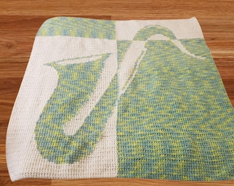 Saxophone Crochet Blanket Pattern, Saxophone Blanket, Music Crochet Pattern, Saxophone Player Gift, Band Blanket, Music Instrument