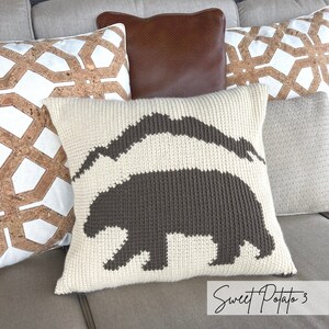 Crochet Pillow Covers Bear, Mountain, The Great Outdoors, crochet pattern, Man Cave decor, Nursery, Outdoor Lover Gift, image 4