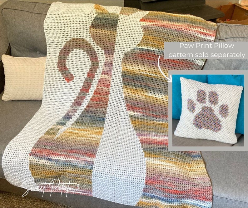 Cat's Meow Crochet Blanket Pattern, Halloween Cat throw blanket, graph crochet, gift for cat lovers, modern blanket, animal lovers gift image 6