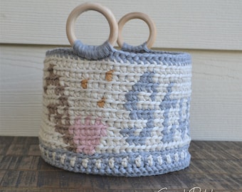 Stuff Basket Crochet Pattern, Crochet Basket, Wooden Handles, Handmade, Misc Storage Bin