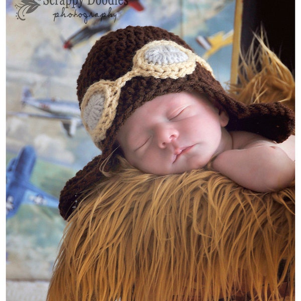 Casquette de pilote / bonnet aviateur - motif au crochet, lunettes de protection, protège-oreilles, chapeau avec protège-oreilles, accessoire photo bébé, chapeau pour enfants, casquette d'aviation