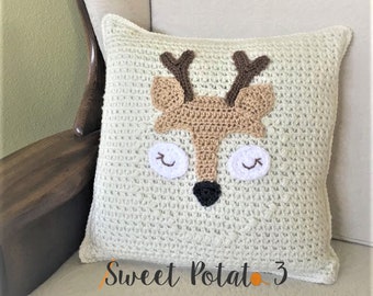 Forest Friends Pillow Cover - Crochet Pattern, woodland animals, home decor, deer pillow, nursery decor, baby shower gift idea, sleepy deer