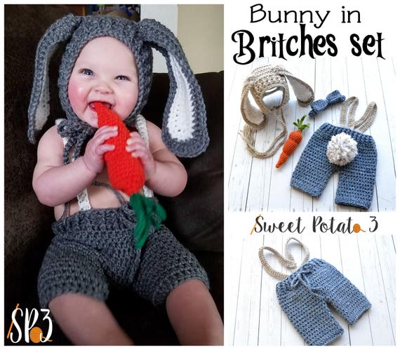 Bunny in Britches Set Crochet Pattern Baby Outfit Easter Crochet Rabbit Accessories Carrot Ami Pants With Suspenders Bunny Bonnet Etsy Canada