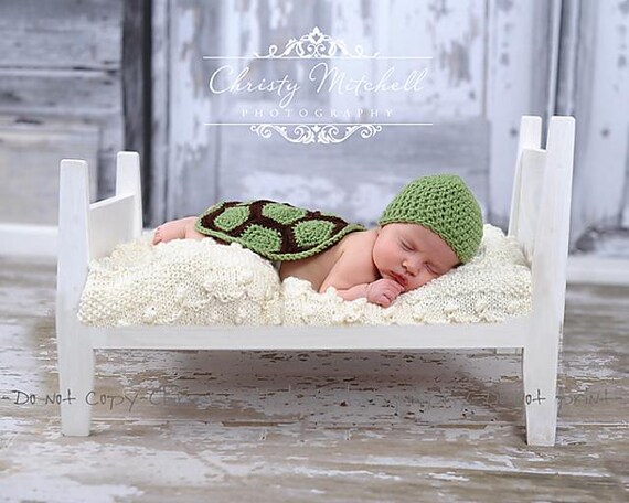 Ensemble Accessoire Bébé Tortue Fait Main - Chapeau Et Coquille Au Crochet, Pour Photo Nouveau-né, Unisexe