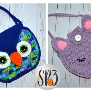 Girls Handbag Crochet Pattern Owl, Fox, Kitten, Bow, kids tote, children's handbag, crochet kids accessory, kids dress up crochet pattern image 3