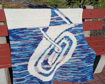 Tuba Crochet Blanket Pattern, Tuba Blanket, Music Crochet Pattern, Tuba Player Gift, Band Blanket, Musician Gift, Instrument Crochet