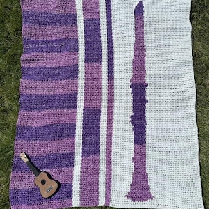 Schema per coperta all'uncinetto a forma di clarinetto, schema per coperta musicale all'uncinetto, regalo per clarinettista, coperta per banda musicale, regalo per musicista, uncinetto per strumenti musicali