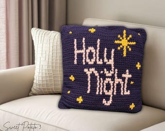 Heilige Nacht Häkelkissen Muster, Christliches Weihnachtsdekor, Glaube-inspiriertes Urlaubskissen, gemütliches Wohndekor, Stille Nacht, Krippe